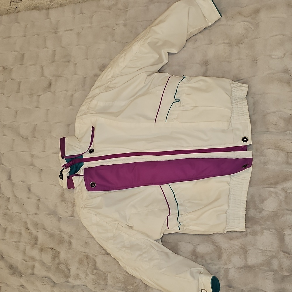 Vintage Izzi Ski Puffer Jacket Coat Womens M White Purple Teal 80s 90s Rare - Picture 1 of 13